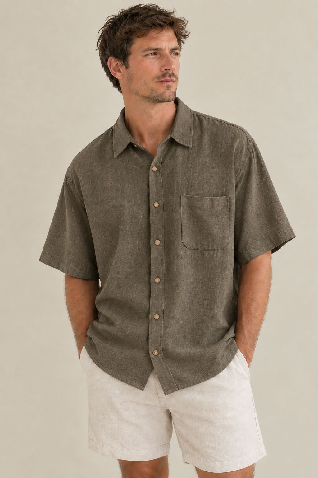 KINGSTON GRANGE Khaki Jungle Bamboo Short Sleeve Shirt