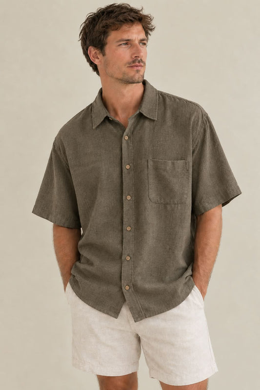 KINGSTON GRANGE Khaki Jungle Bamboo Short Sleeve Shirt