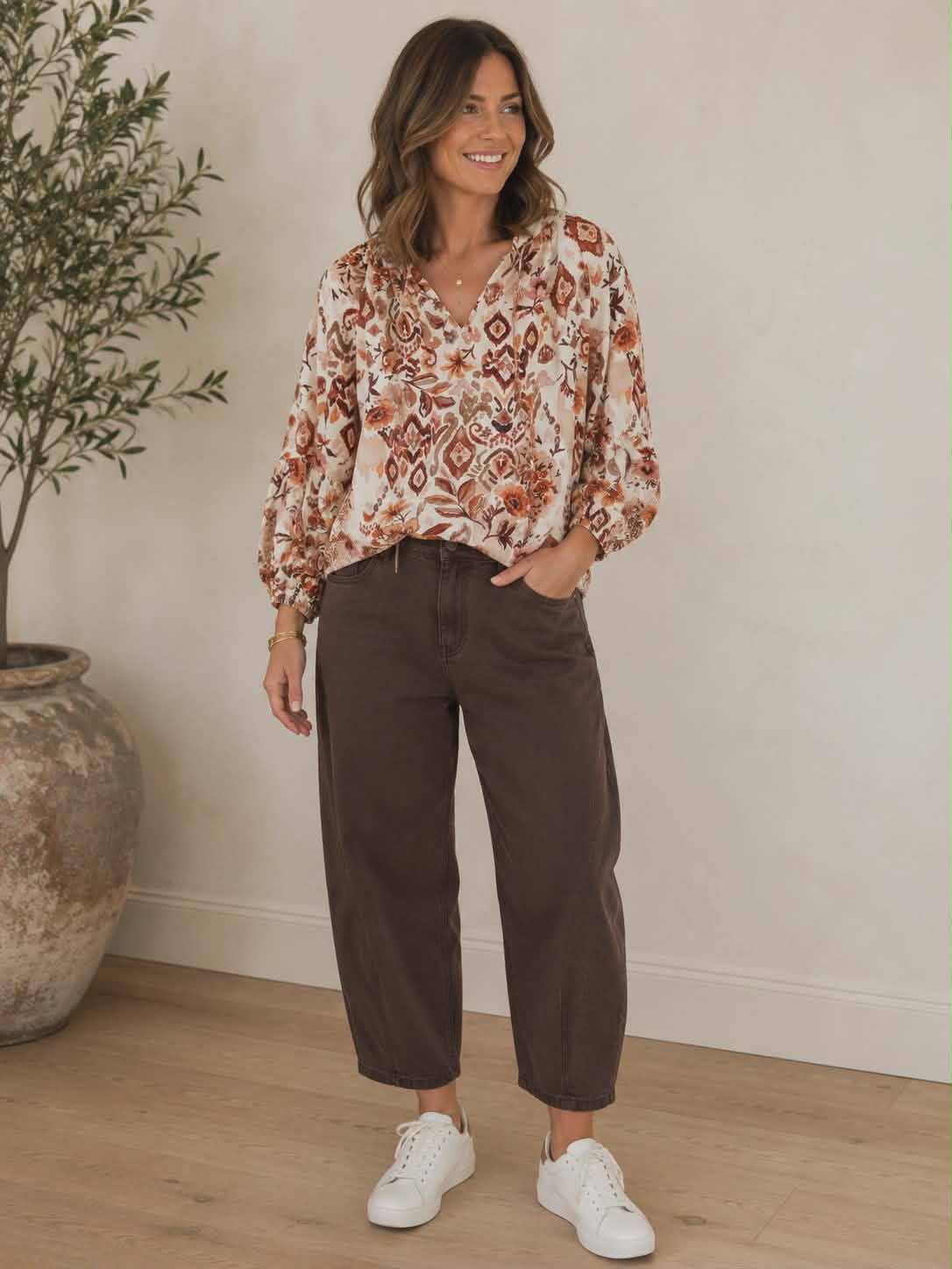 BLACKSTONE Monica Gathered Sleeve Top Shiraz Floral