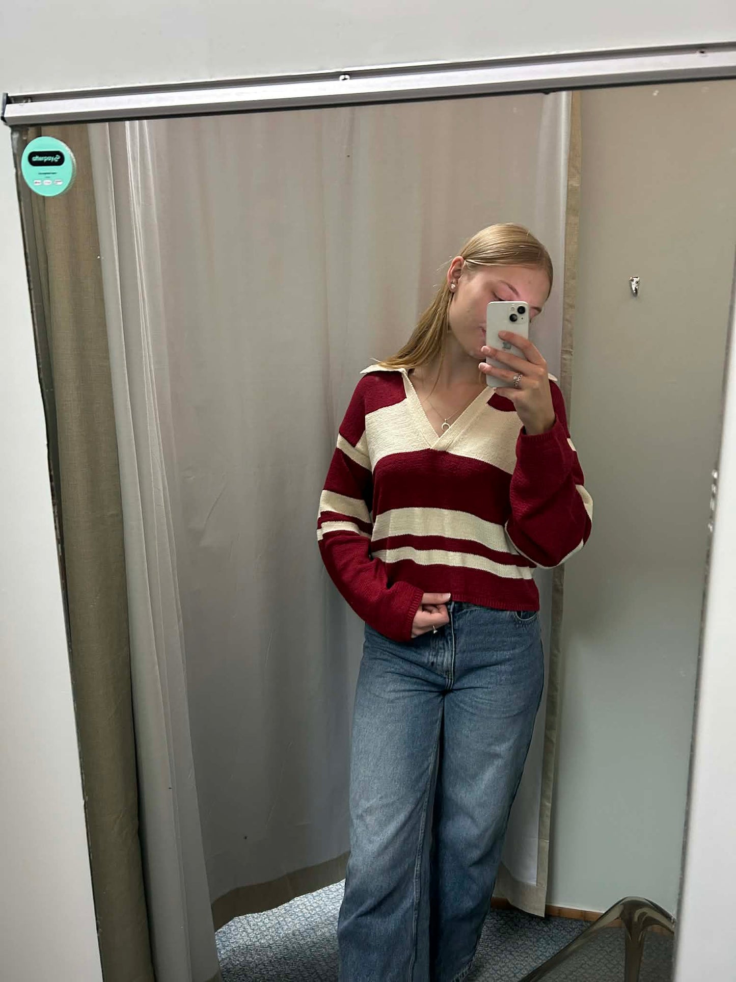 MON RENN Cosmo Knit Jumper Burgundy Cream Stripe