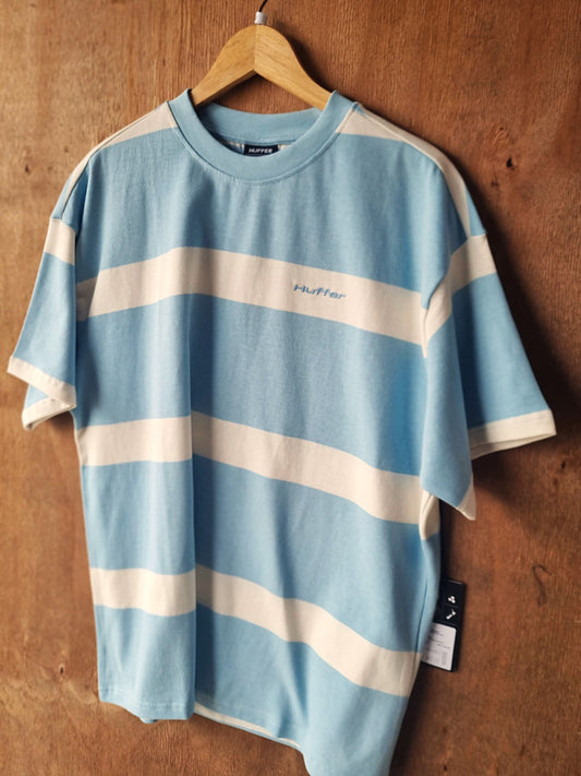 HUFFER Striped Tee Ice Blue/White