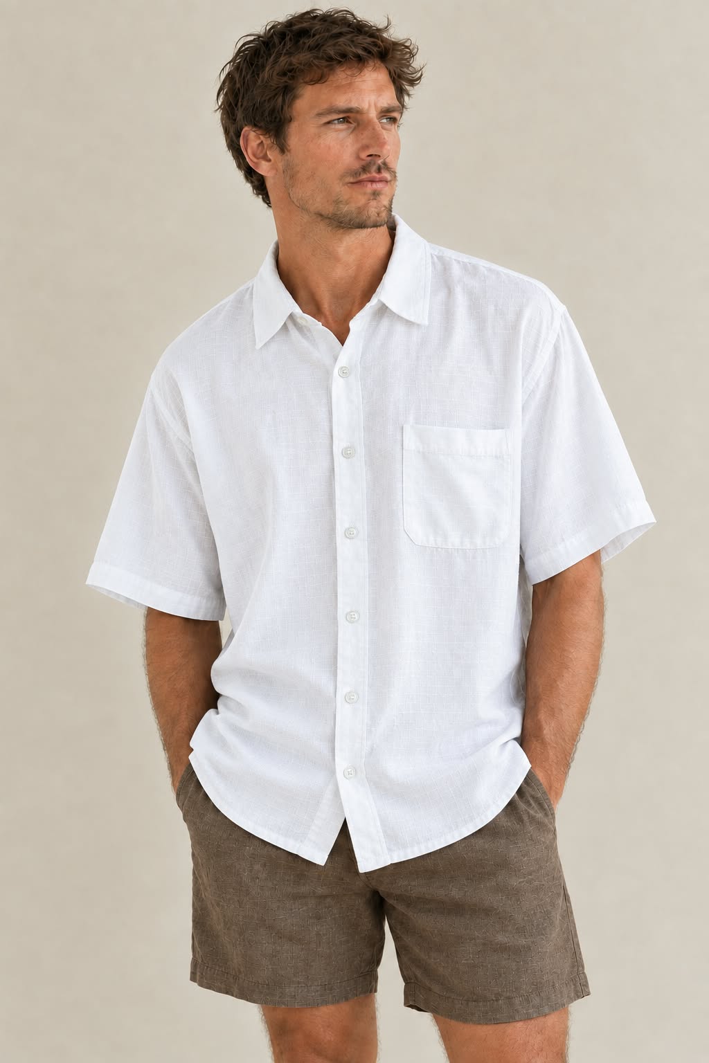 KINGSTON GRANGE White Bamboo Short Sleeve Shirt