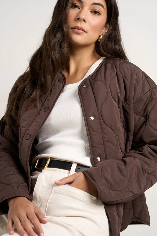 STORIES BE TOLD Apex Collarless Puffer Jacket Chocolate