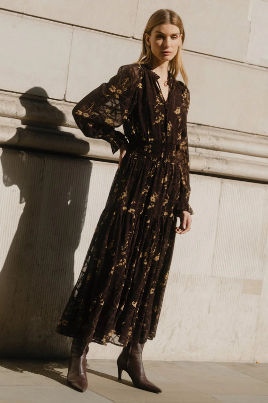 IVY+JACK Addition Chocolate Butter Floral Long Sleeve Dress
