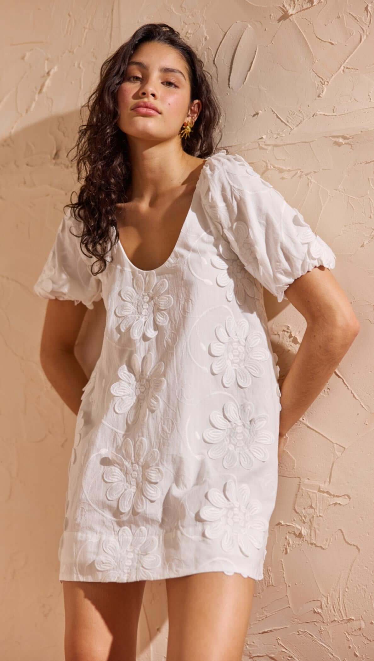 MINK PINK Alessia Smock Mini Dress White