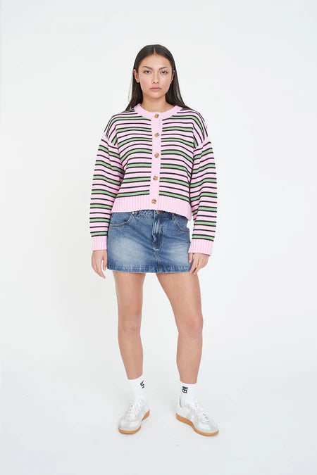 HUFFER Bobby Knit Cardigan Pink/Meadow