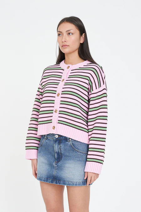 HUFFER Bobby Knit Cardigan Pink/Meadow