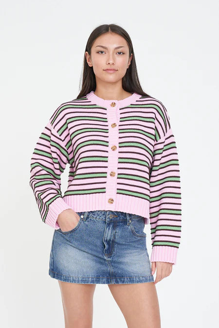 HUFFER Bobby Knit Cardigan Pink/Meadow