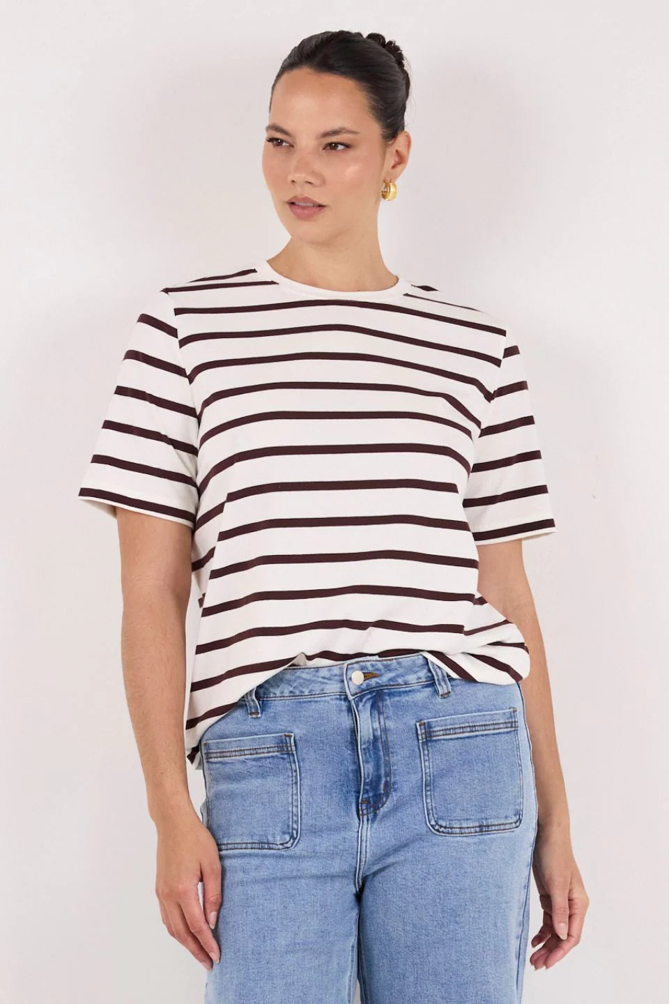RE:UNION Binding Chocolate Stripe Boxy Fit Tee