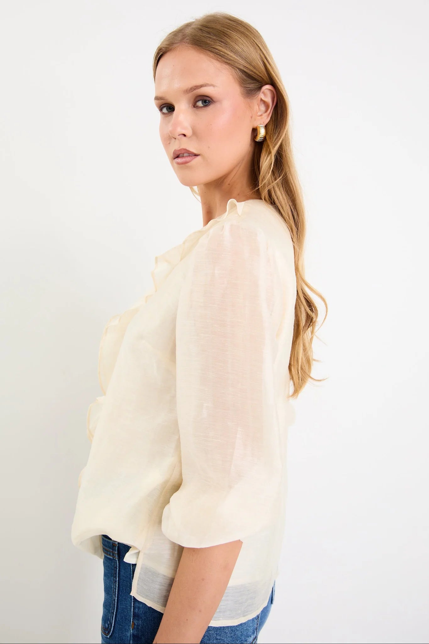 BY ROSA Breeze Ivory Frill Long Sleeve Top
