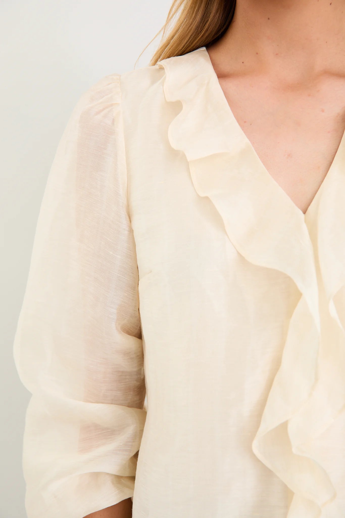 BY ROSA Breeze Ivory Frill Long Sleeve Top