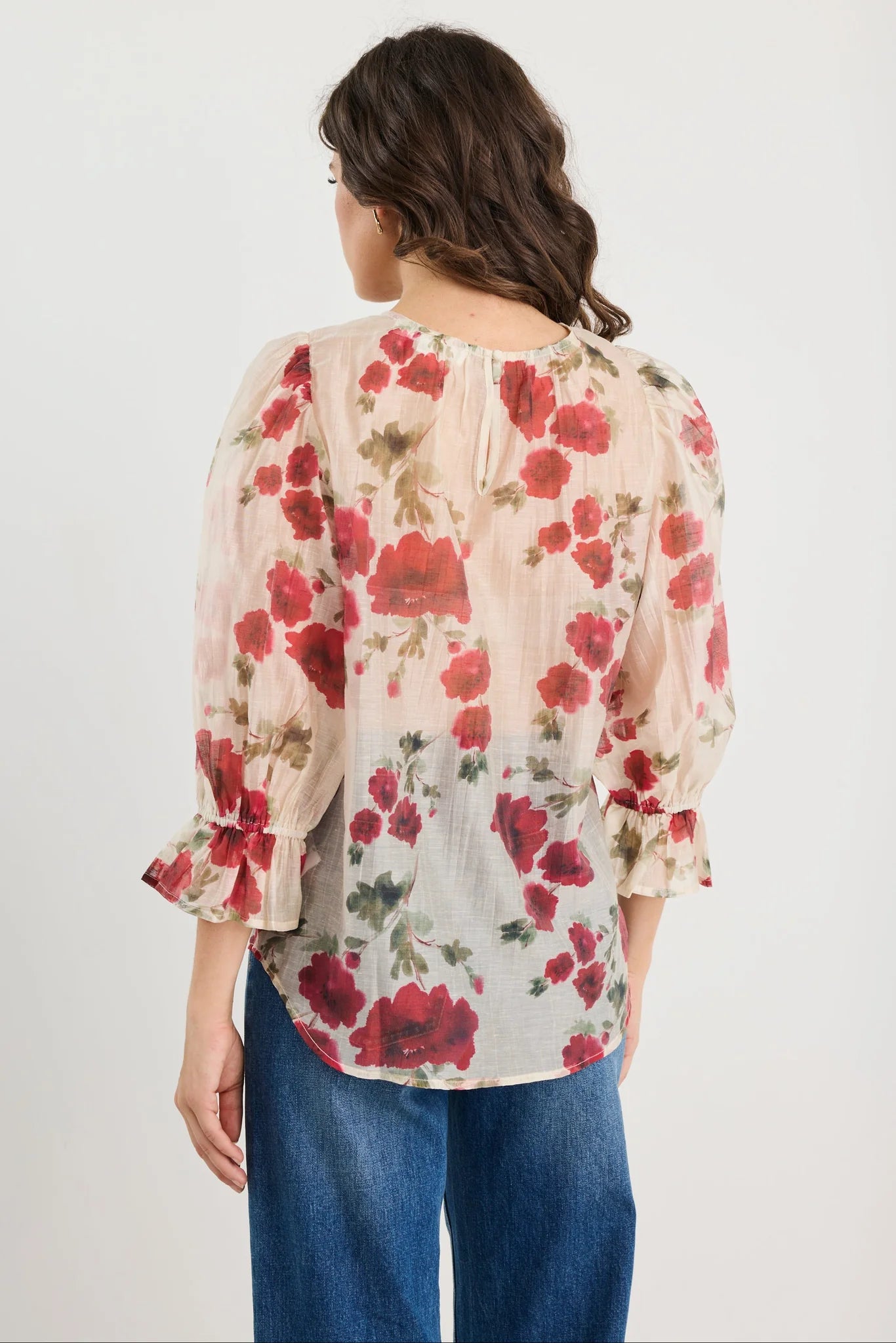 IVY+JACK Candid Cream Red Rose Mid Sleeve Top