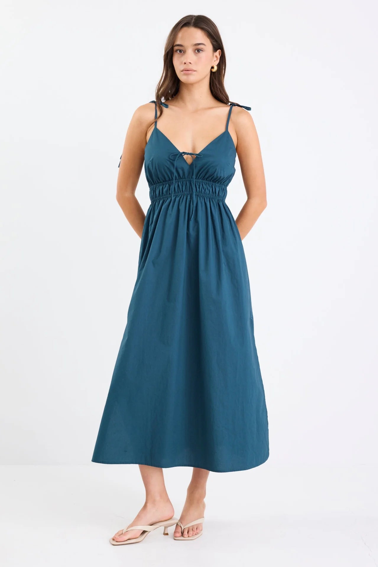 AMONG THE BRAVE Cast Petrol Cotton Strappy Dress