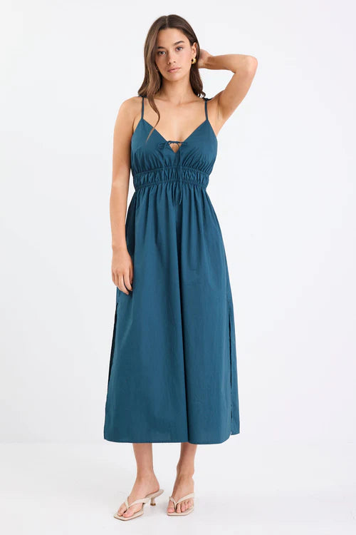 AMONG THE BRAVE Cast Petrol Cotton Strappy Dress