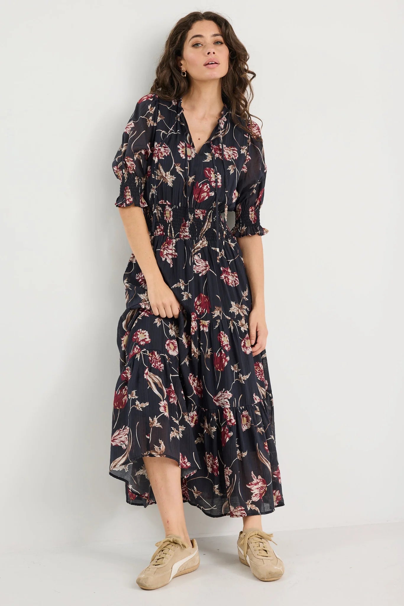 IVY + JACK Charmant Black Wildflowers V Neck Dress
