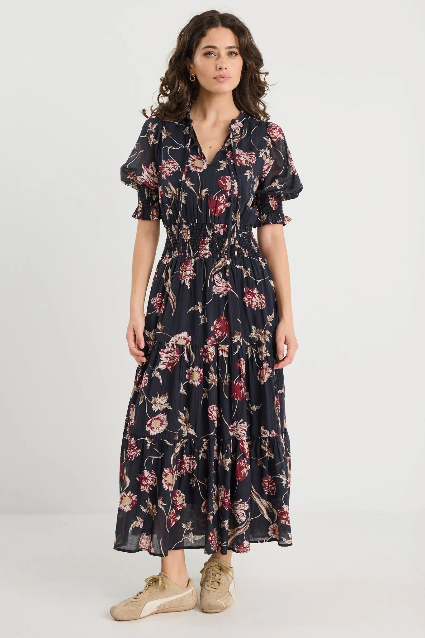 IVY + JACK Charmant Black Wildflowers V Neck Dress