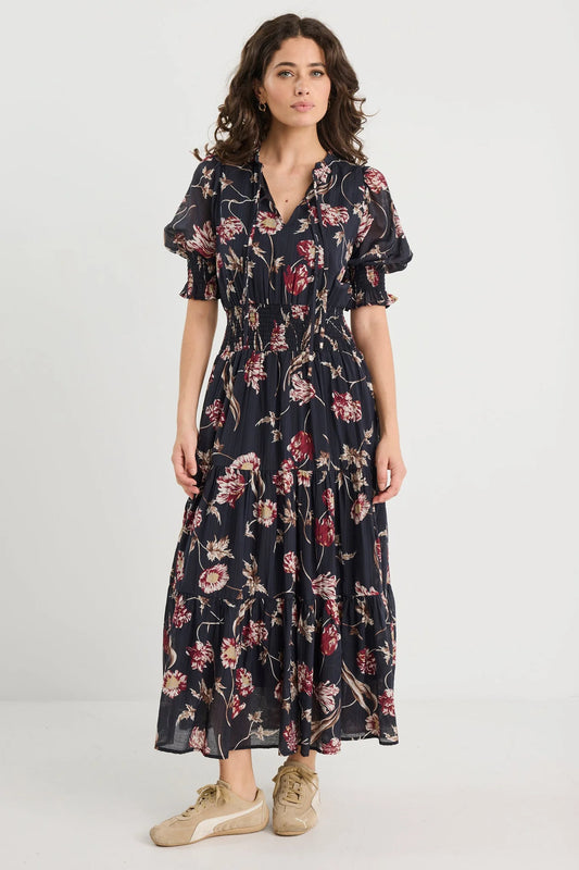IVY + JACK Charmant Black Wildflowers V Neck Dress