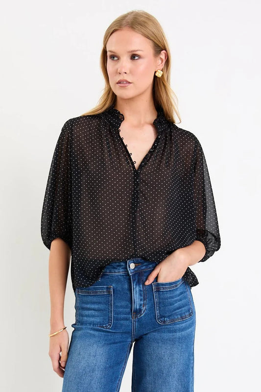 IVY + JACK Closure Mini Polka Dot Top Black