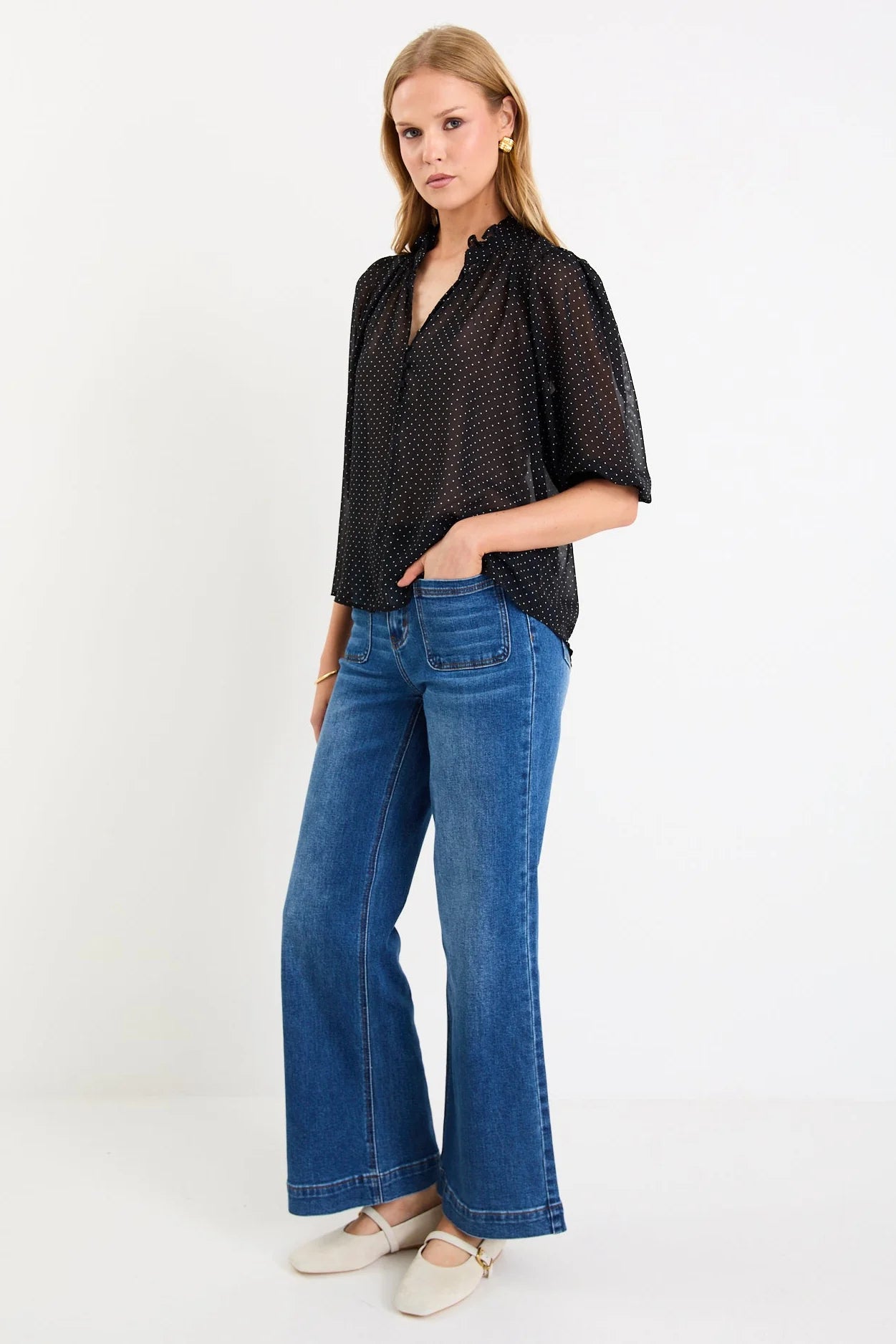 IVY + JACK Closure Mini Polka Dot Top Black