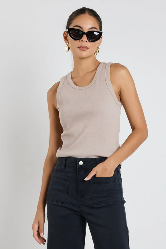 REUNION Cobble Rib Cutaway Tank Taupe