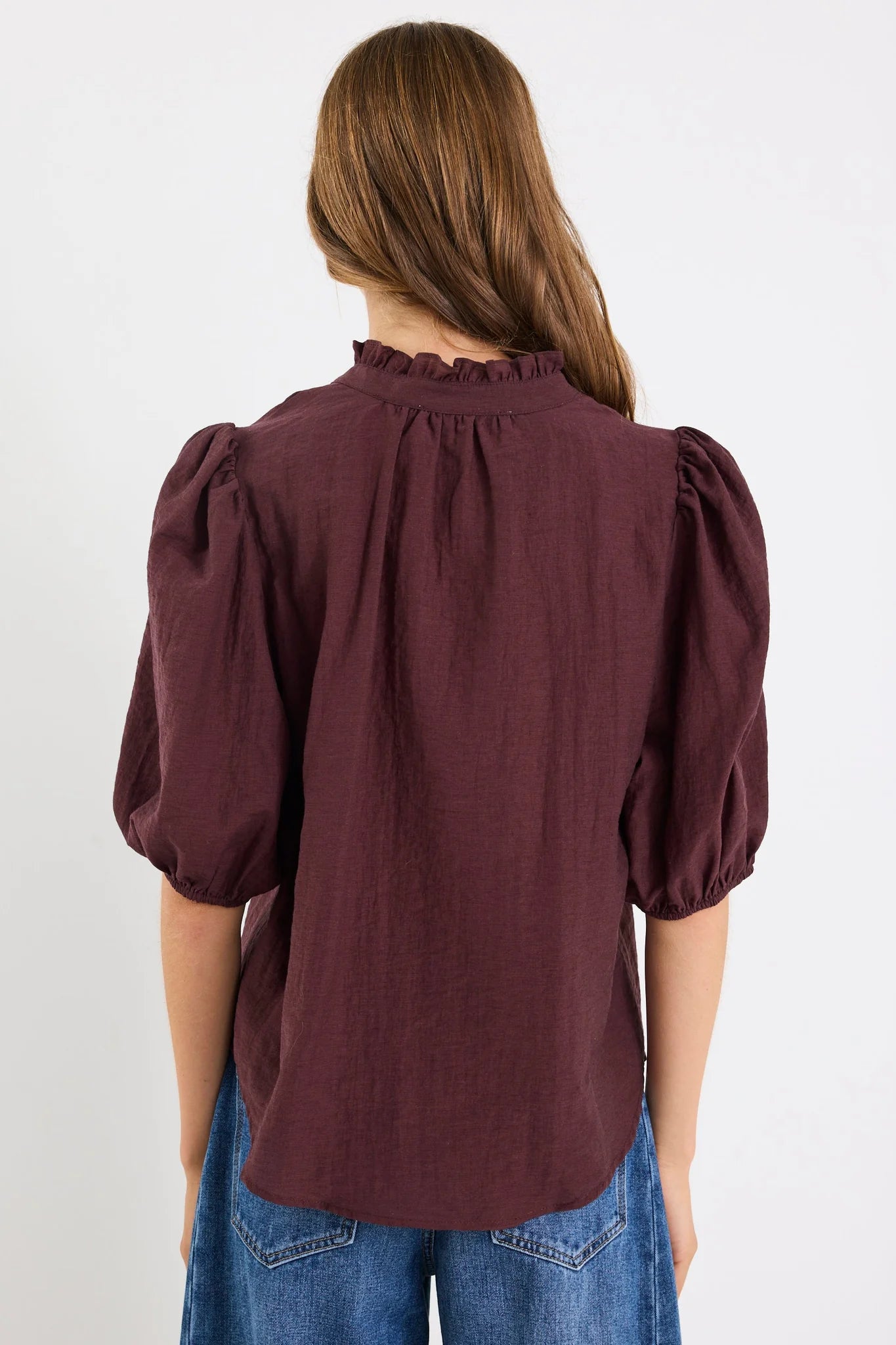 IVY+JACK Continuance Chocolate Semi Sheer High Neck Button Top