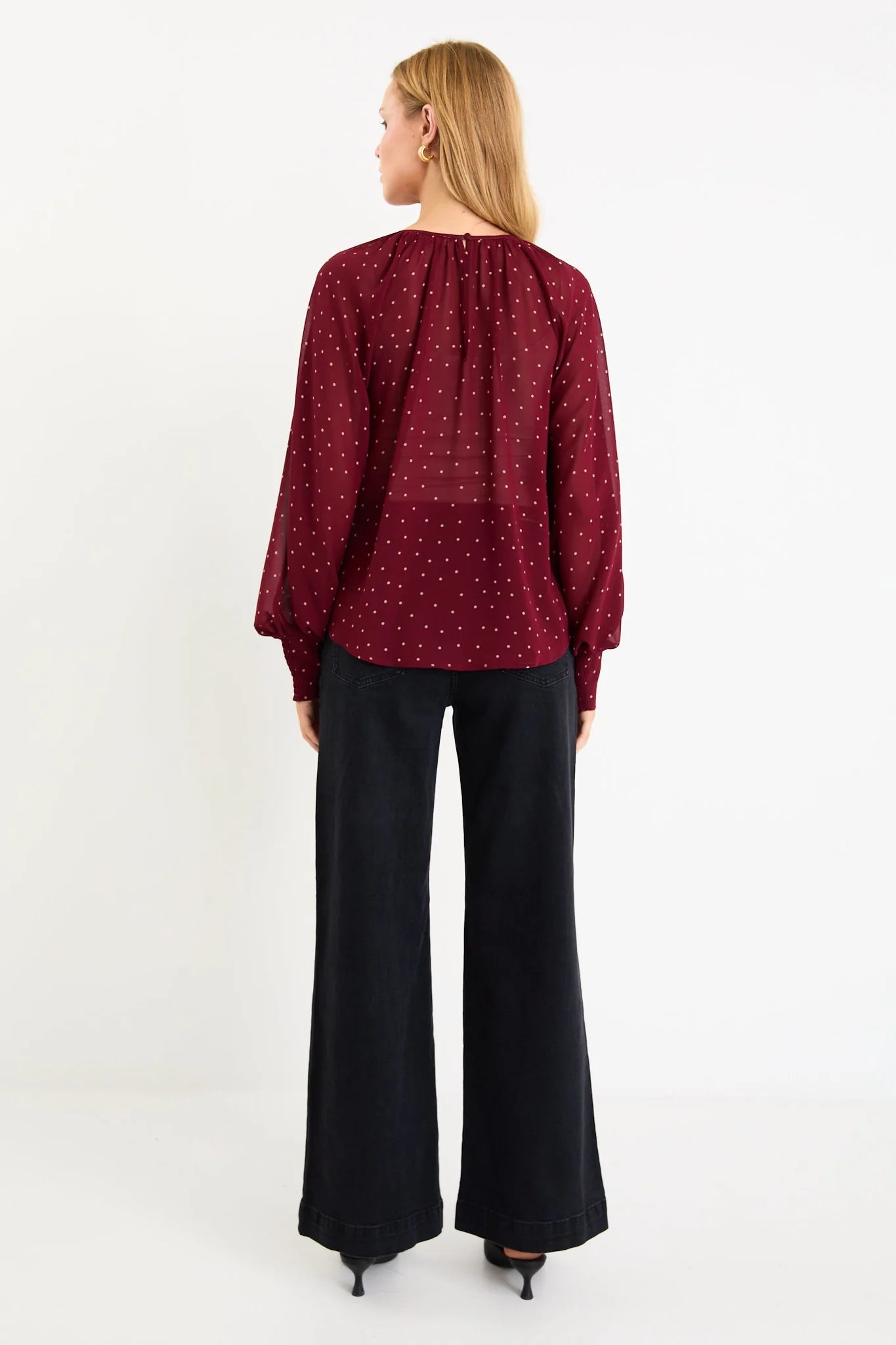 STORIES BE TOLD Cosmopolitan Burgundy Polka dot Top