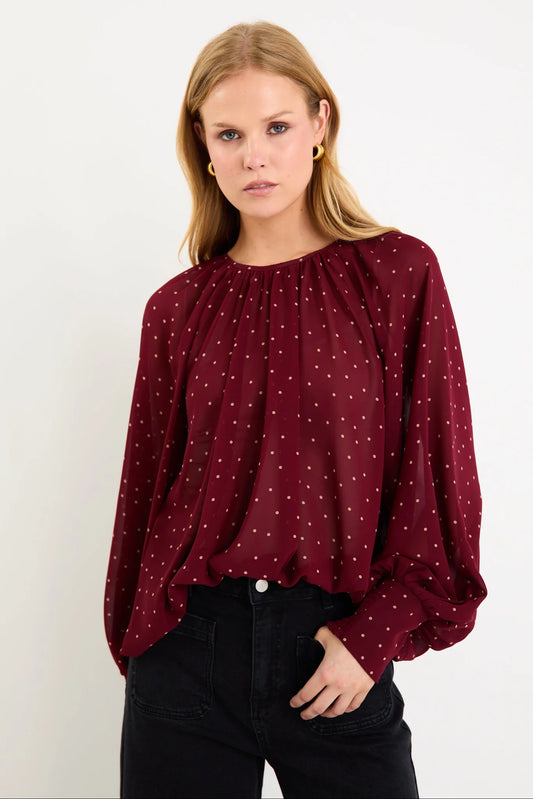 STORIES BE TOLD Cosmopolitan Burgundy Polka dot Top