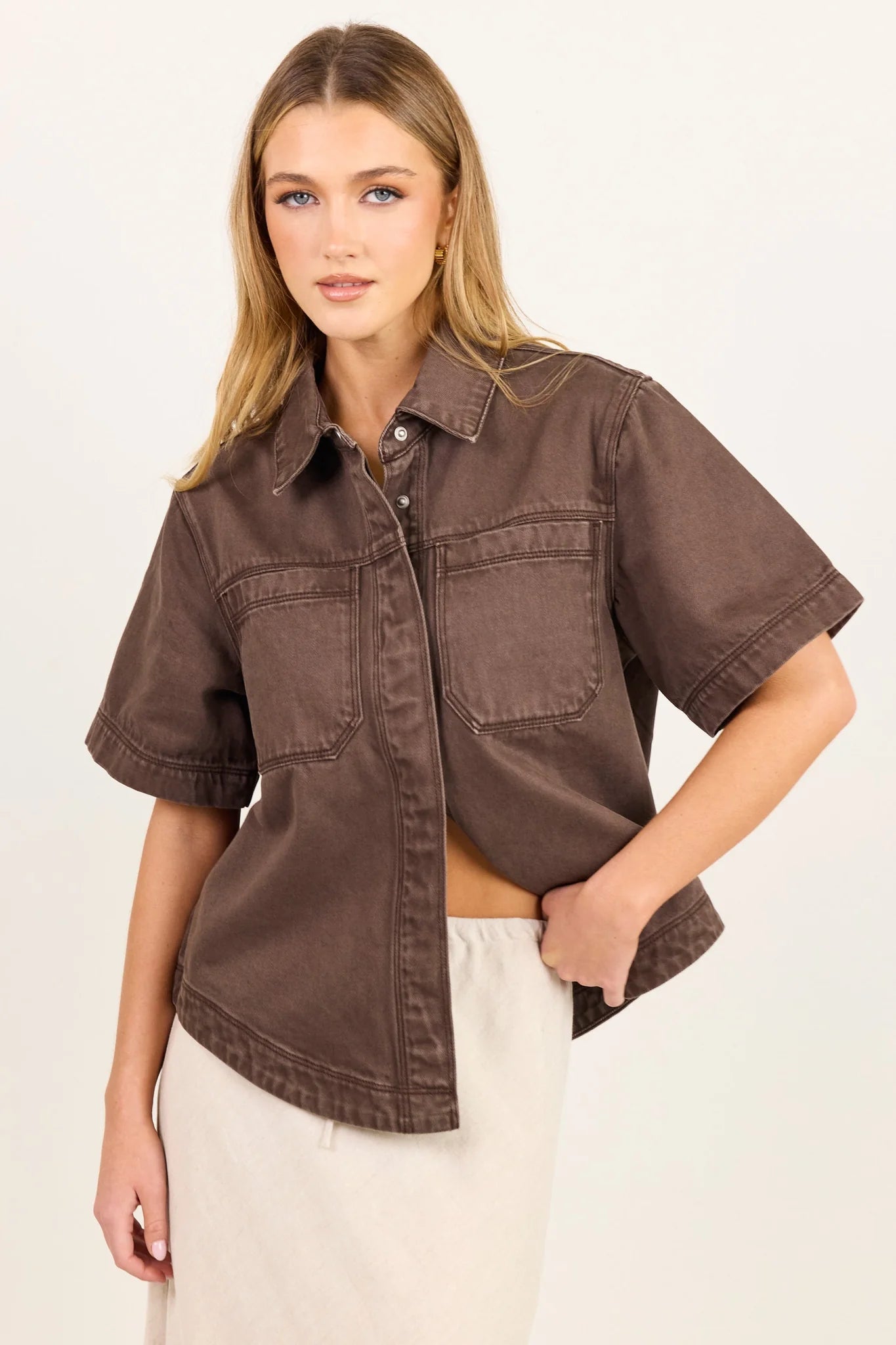 STORIES BE TOLD Crucial Mocha Denim Shacket