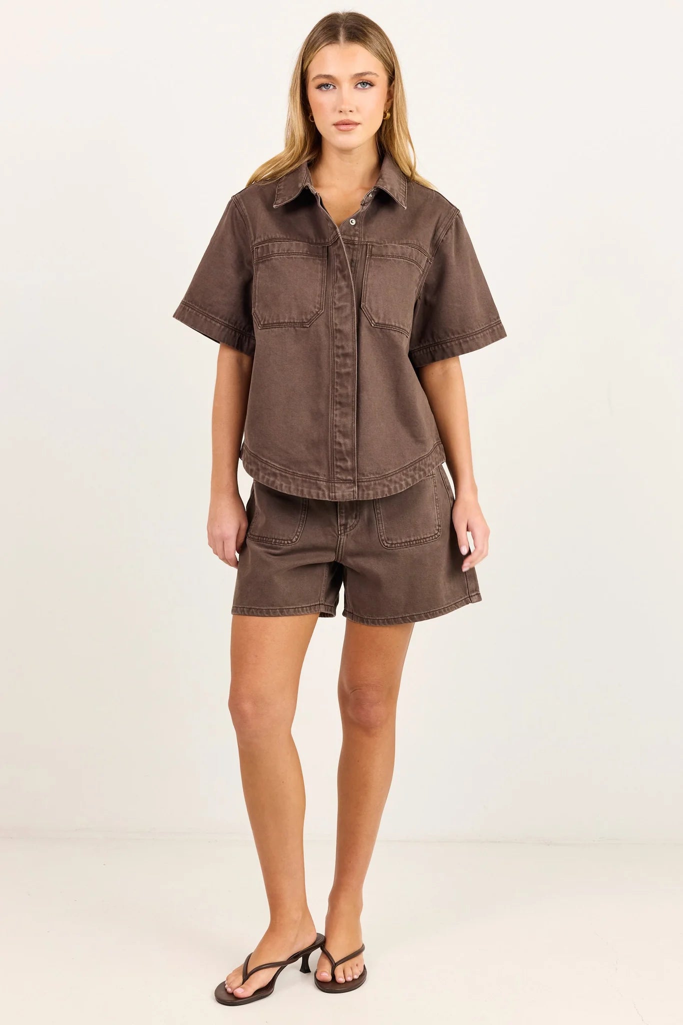 STORIES BE TOLD Crucial Mocha Denim Shacket