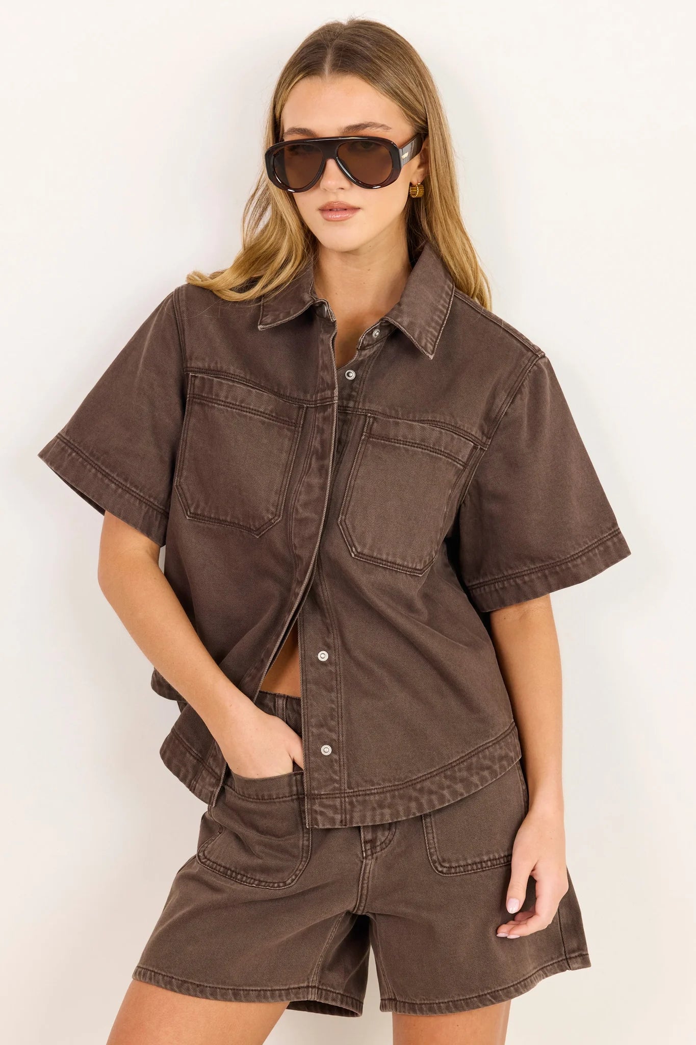 STORIES BE TOLD Crucial Mocha Denim Shacket