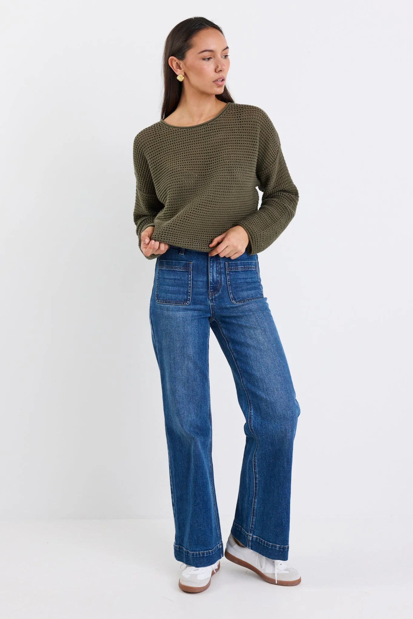 RE:UNION Dawn Soft Khaki Crochet Knit Top