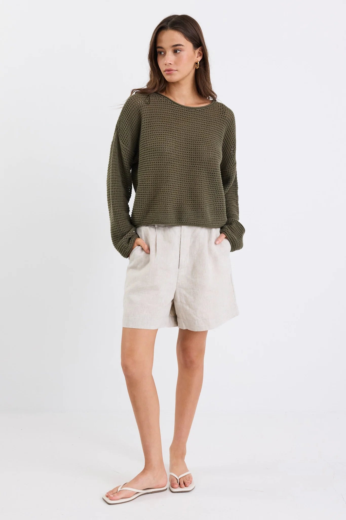 RE:UNION Dawn Soft Khaki Crochet Knit Top