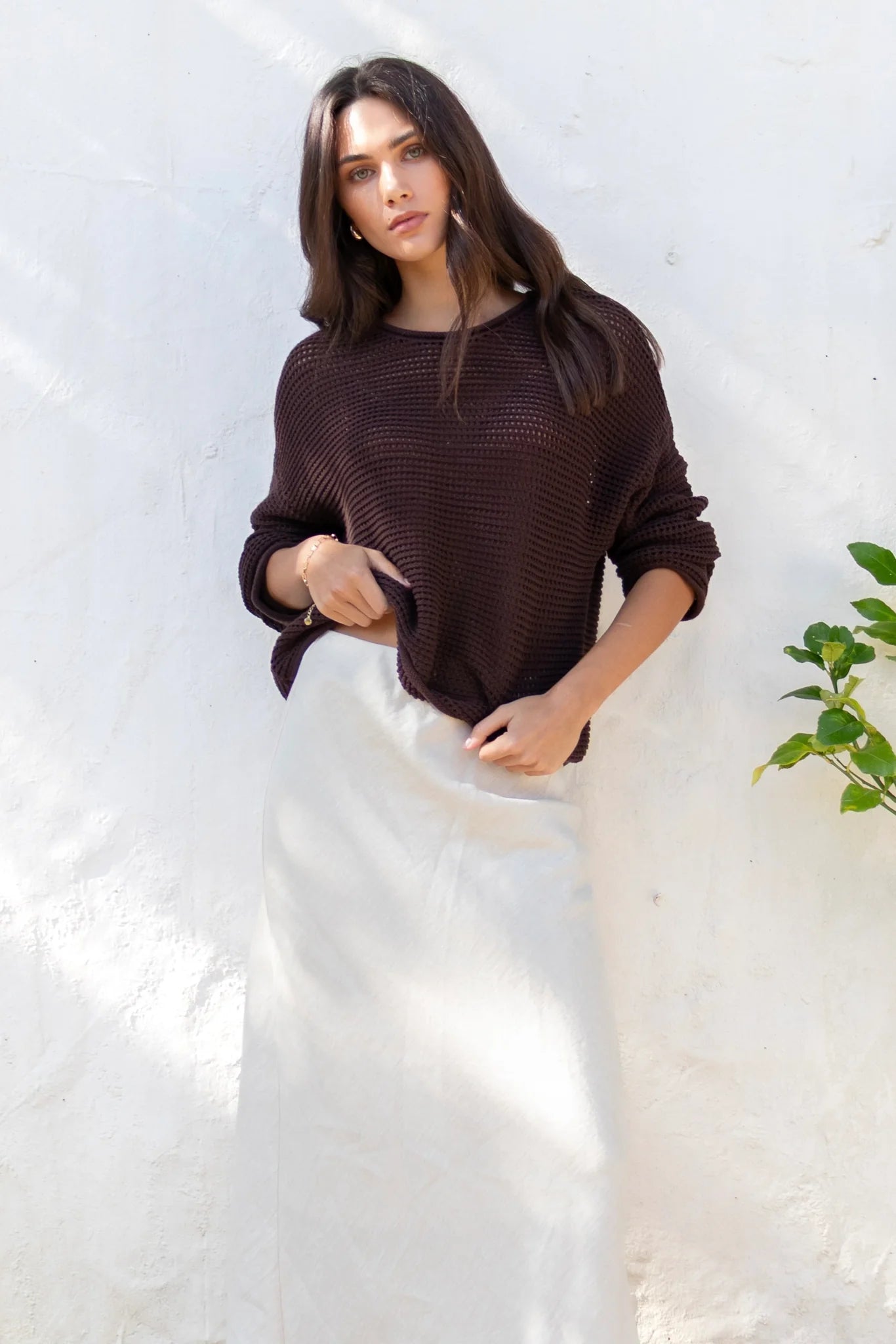 RE:UNION Dawn Chocolate Crochet Knit Top