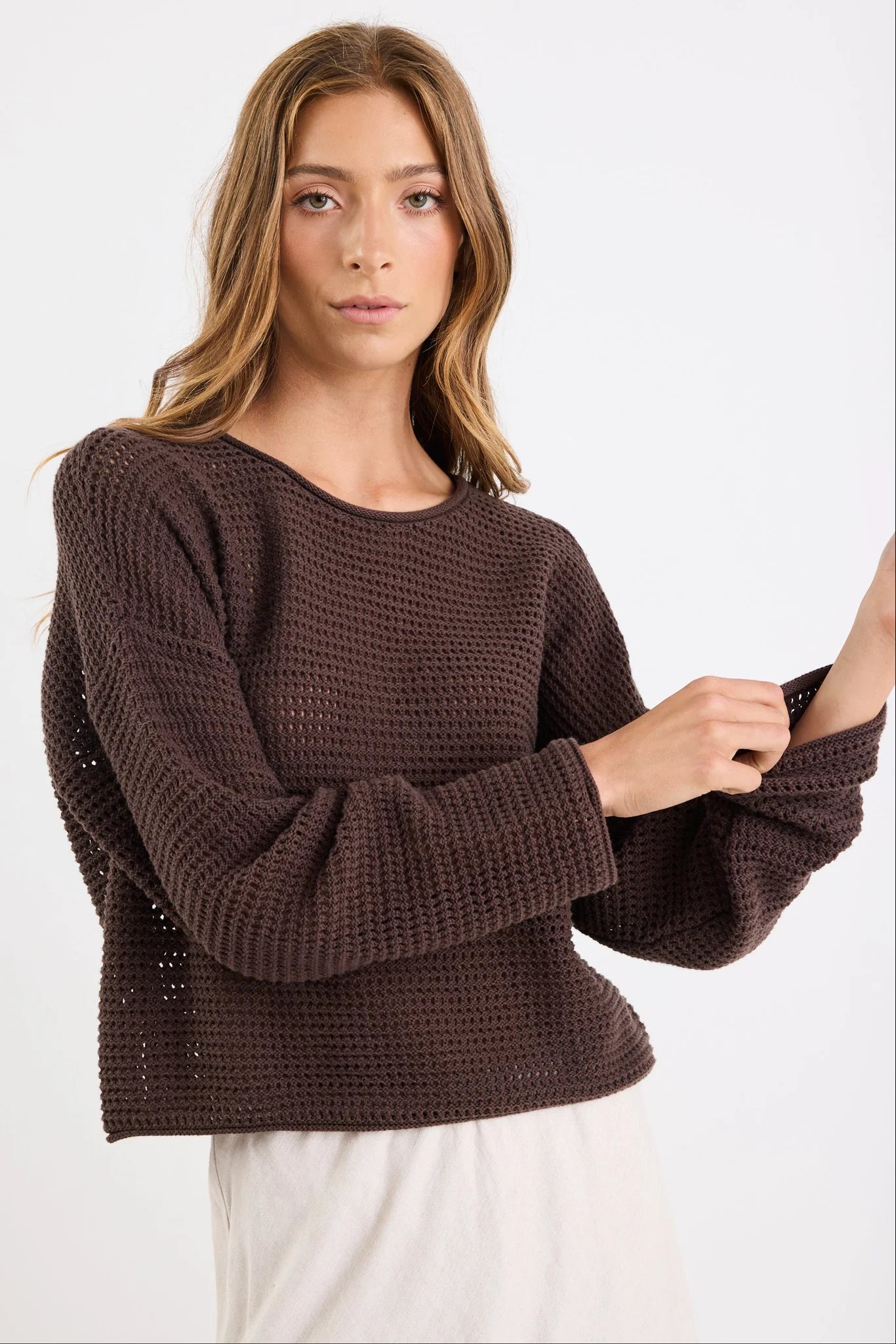 RE:UNION Dawn Chocolate Crochet Knit Top