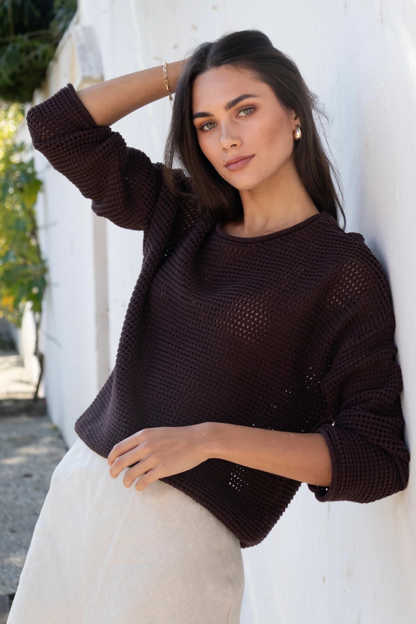 RE:UNION Dawn Chocolate Crochet Knit Top
