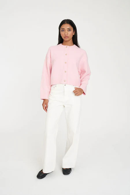 HUFFER Elle Crop Cardigan Pale Rose