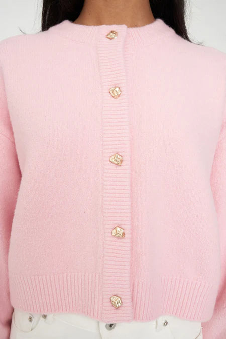 HUFFER Elle Crop Cardigan Pale Rose