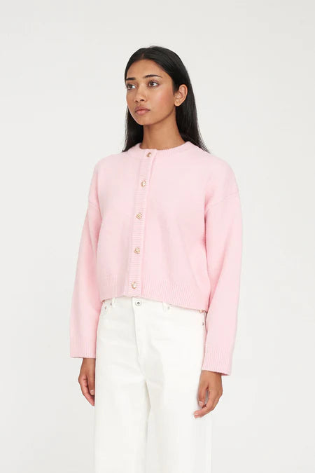 HUFFER Elle Crop Cardigan Pale Rose