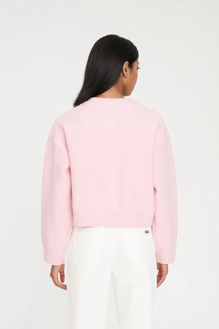 HUFFER Elle Crop Cardigan Pale Rose