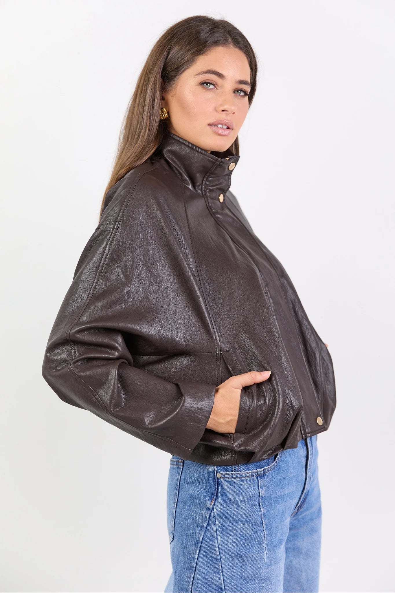 STORIES BE TOLD Ensemble Chocolate Faux Leather Jacket