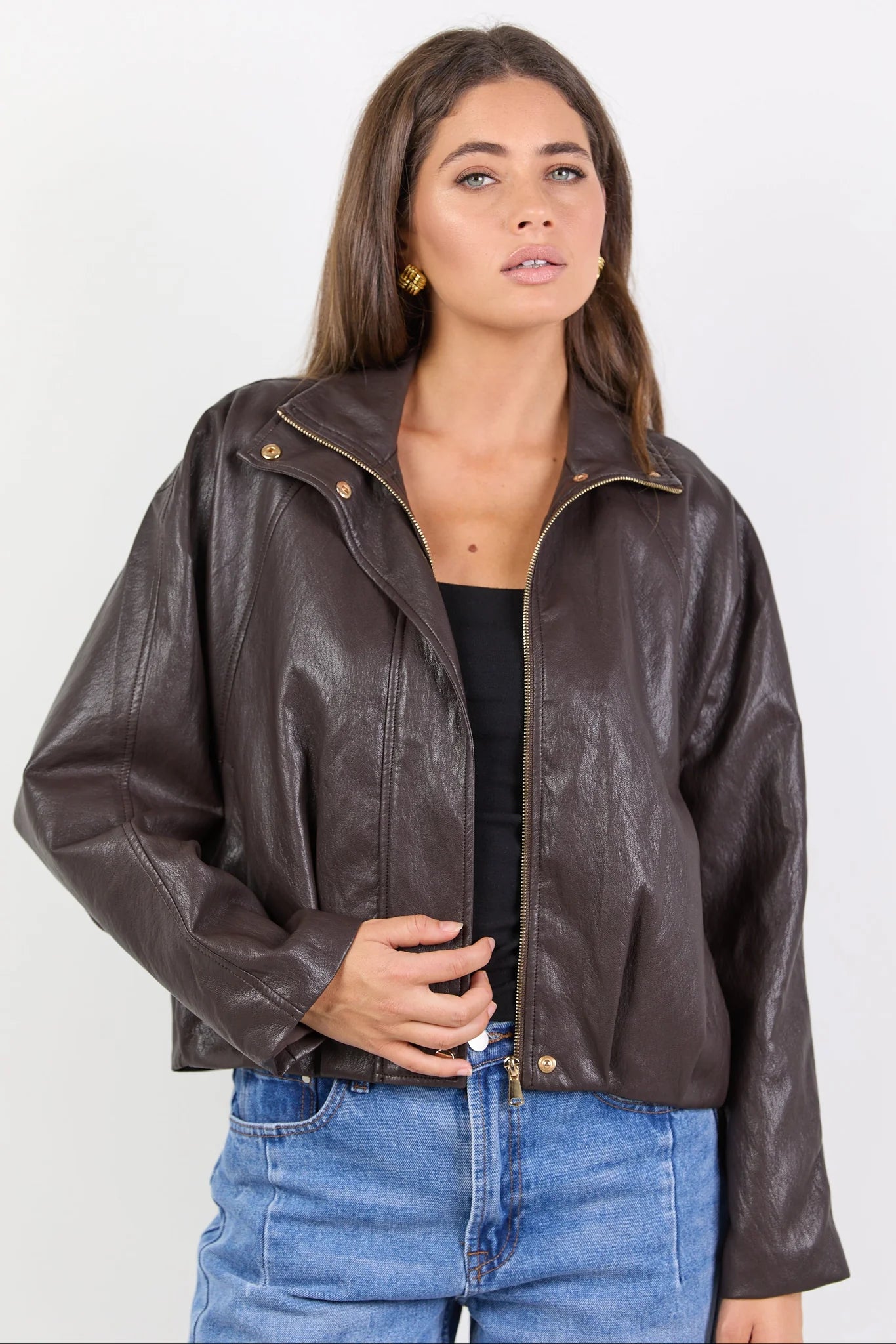 STORIES BE TOLD Ensemble Chocolate Faux Leather Jacket
