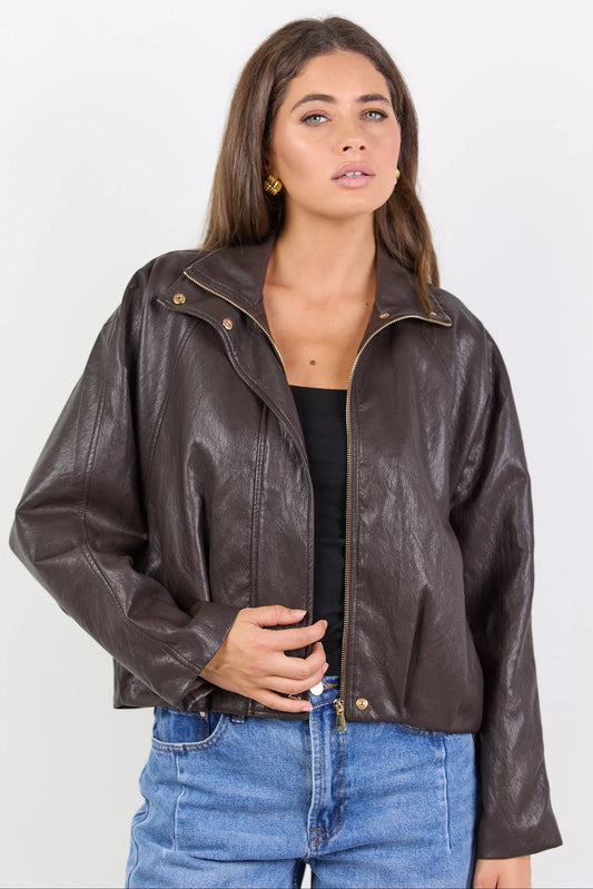 STORIES BE TOLD Ensemble Chocolate Faux Leather Jacket