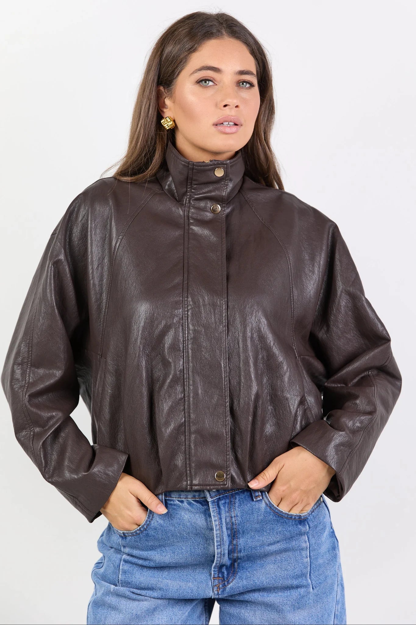 STORIES BE TOLD Ensemble Chocolate Faux Leather Jacket