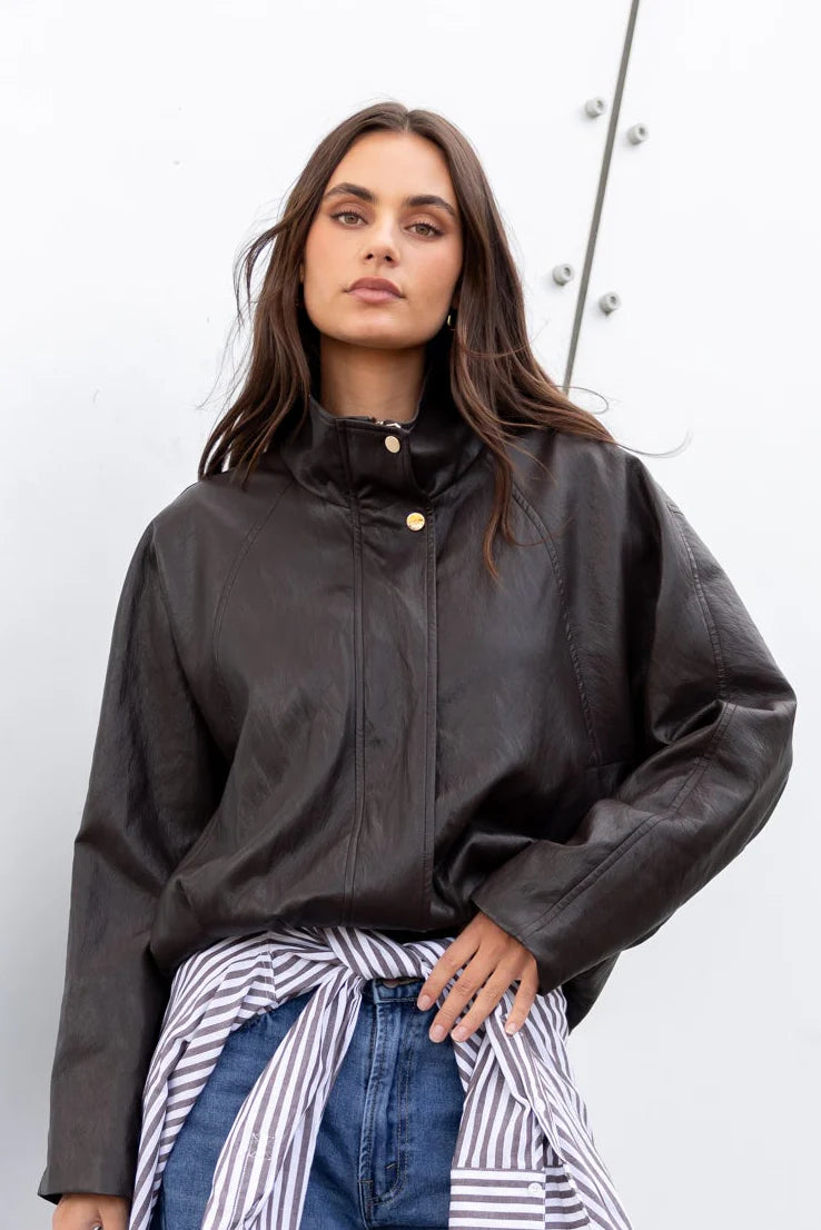 STORIES BE TOLD Ensemble Chocolate Faux Leather Jacket