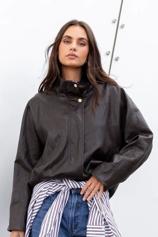STORIES BE TOLD Ensemble Chocolate Faux Leather Jacket