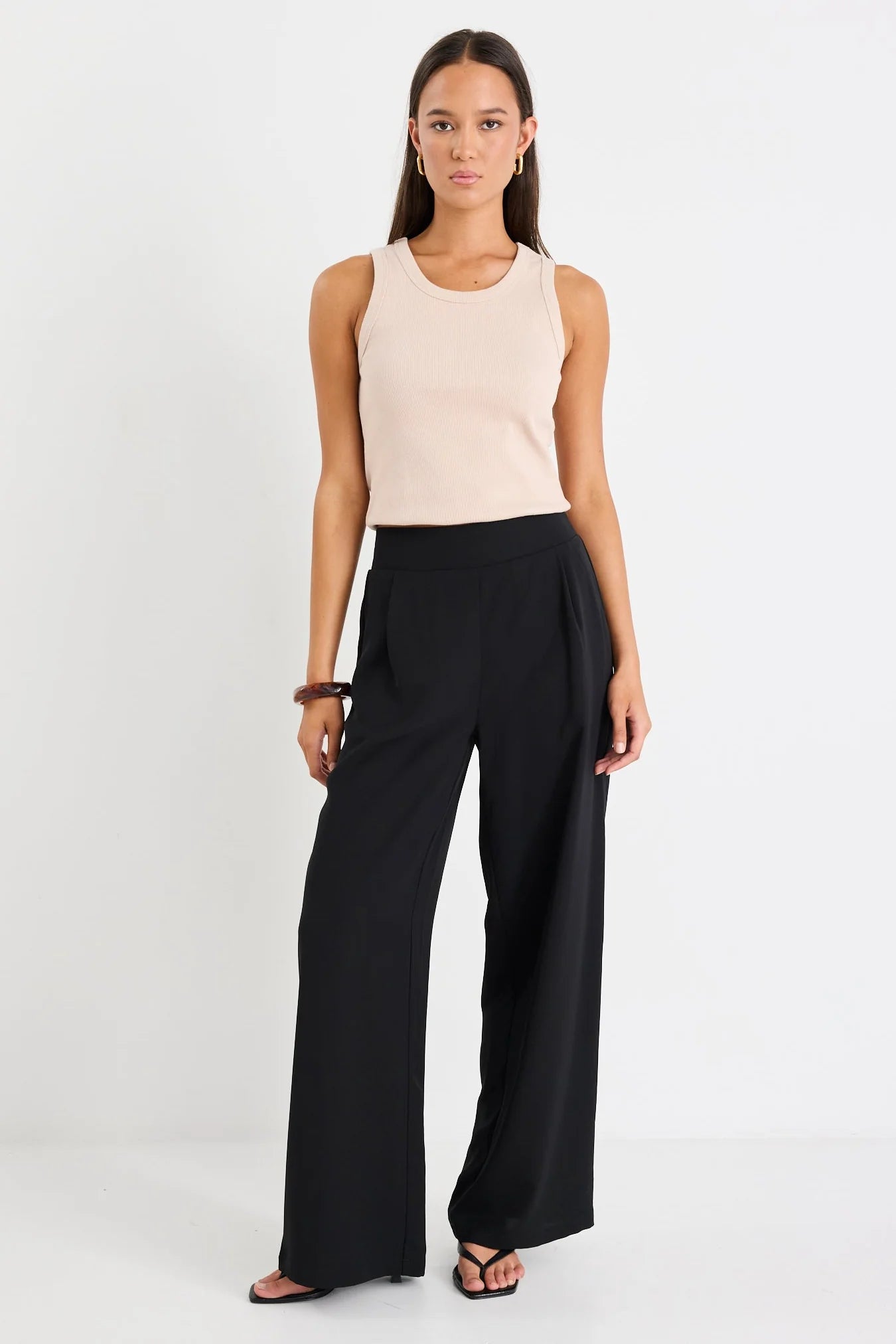 AMONG THE BRAVE Guardian Black Linen Viscose Elastic Back Pants