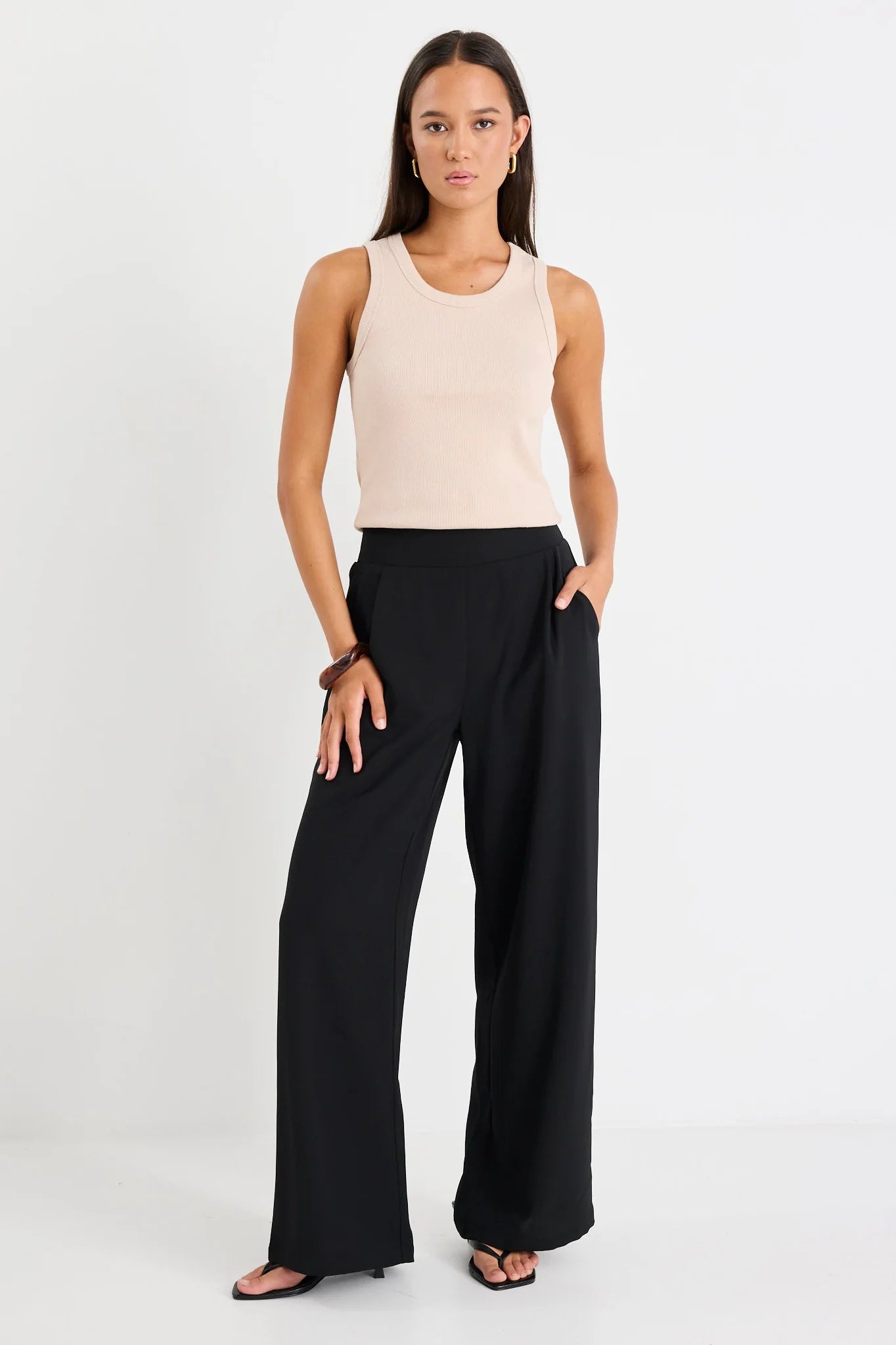 AMONG THE BRAVE Guardian Black Linen Viscose Elastic Back Pants