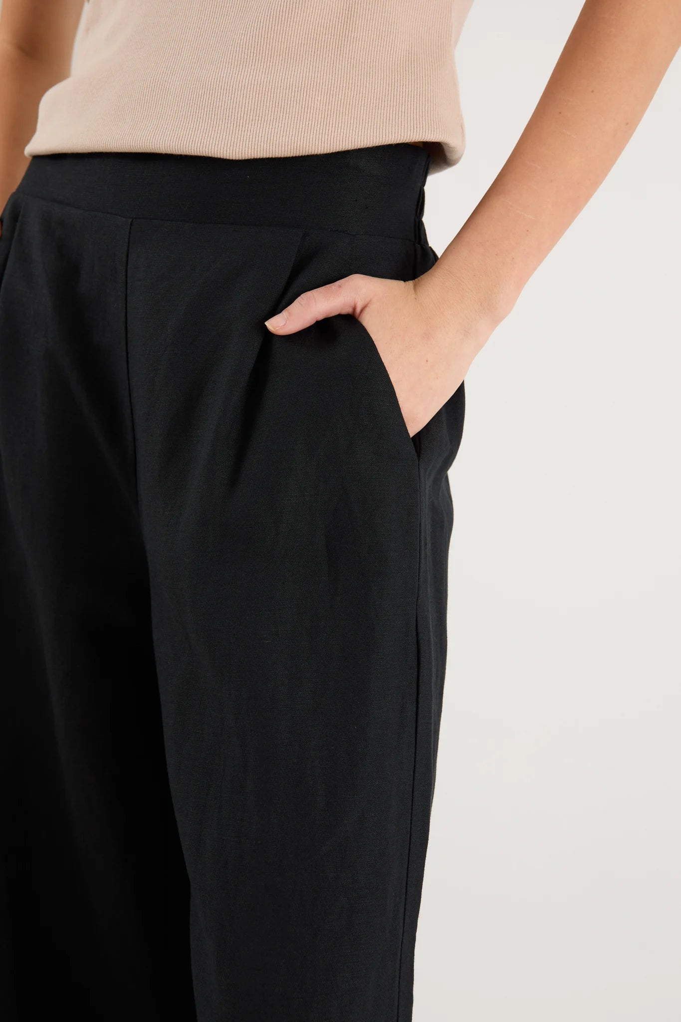 AMONG THE BRAVE Guardian Black Linen Viscose Elastic Back Pants
