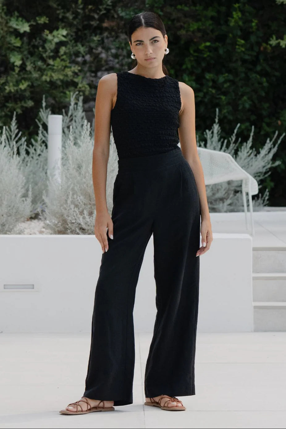 AMONG THE BRAVE Guardian Black Linen Viscose Elastic Back Pants