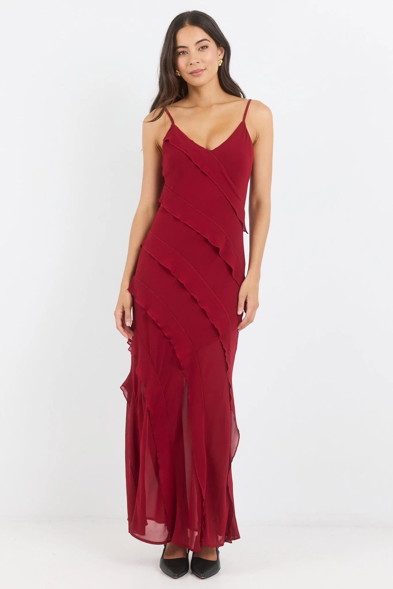 GEORGIA ZOE Galore Georgette Bias Cut Dress Dark Red